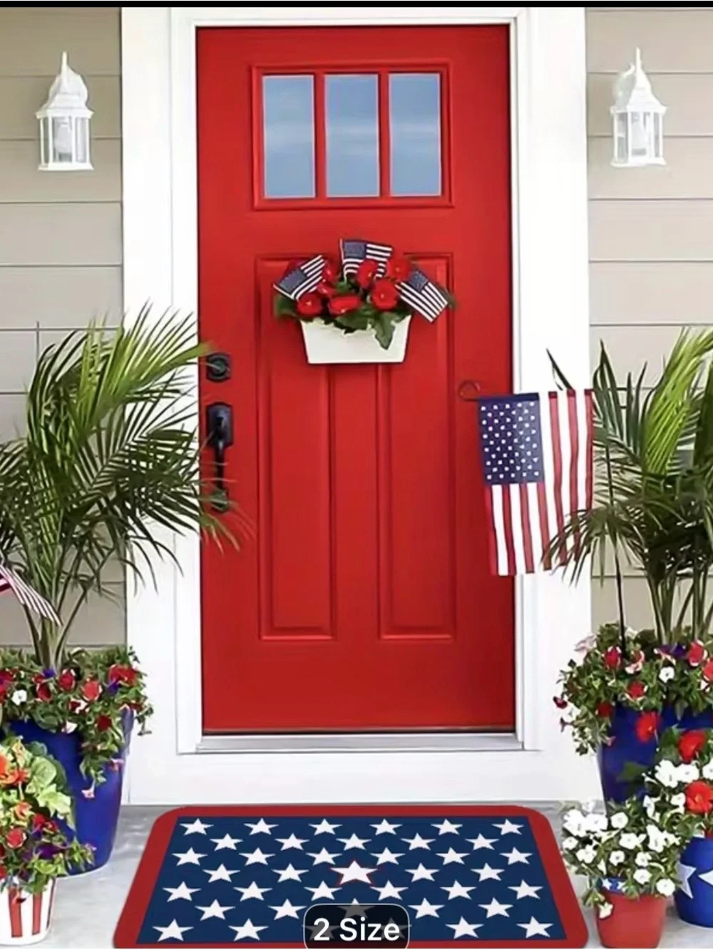 Patriotic Star Doormat - Navy, White & Red